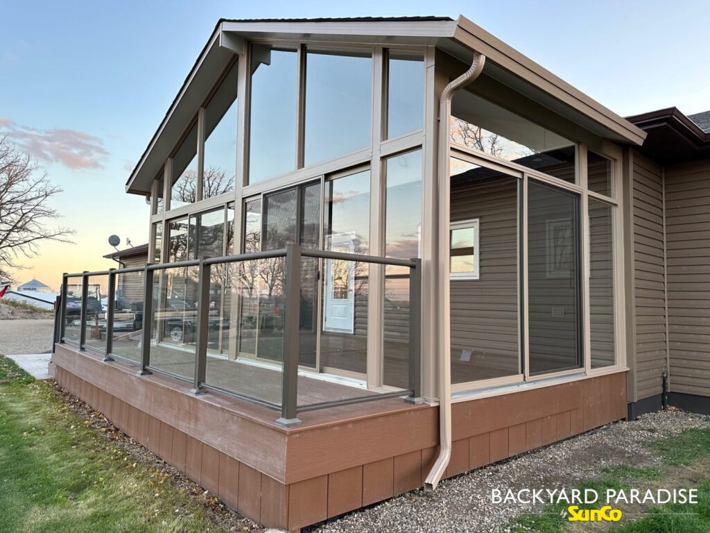 Sandalwood Gable sunroom with Composite deck , Notre Dame de Lourdes , Manitoba 4