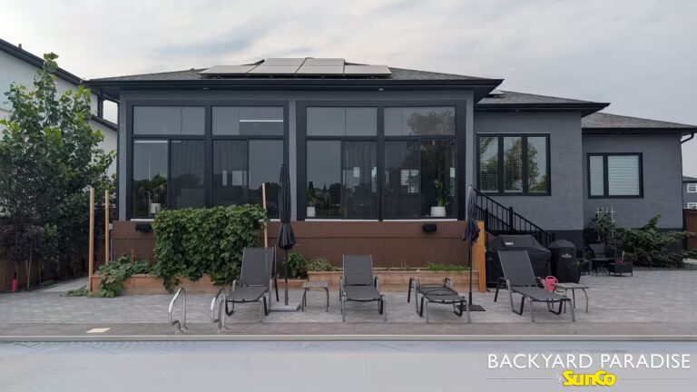 Black curtain wall sunroom in East St. Paul, Manitoba