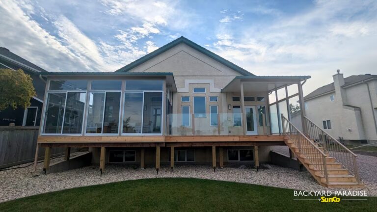 sandalwood and white studio sunroom with fixed awning royalwood winnipeg