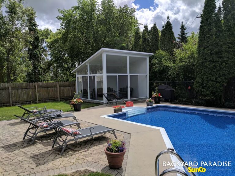 white free standing pool house westwood winnipeg