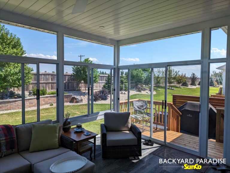white structural curtain wall sunroom with conventional truss roof headingley manitoba int